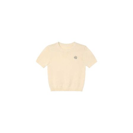 Women's Flower Embroidery Straight Shoulder Knitted Short-Sleeved Sweater